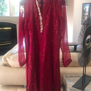 Chiffon red Agha Noor shirt